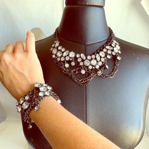 J Crew Gunmetal and Crystal Necklace and Bracelet